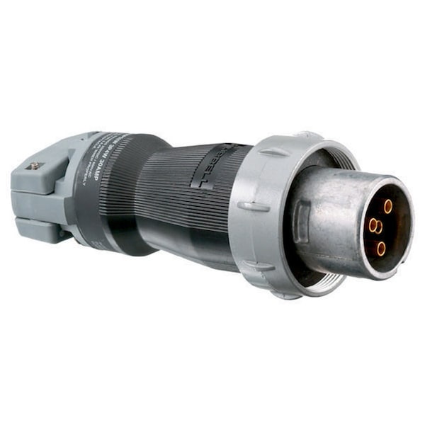 Hubbell Wiring Device-Kellems Watertight Pin & Sleeve Plug, 30 A, 600V AC, 4 Pole, Style 1 Grounding, Black, Gray, NEMA Not Rated HBL530PS1W - main